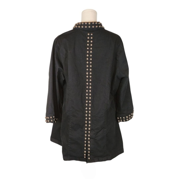Tia Black Studded Embellished Jacket XL 3/4 Sleeve Pockets Rocker Chic Layer - Picture 3 of 9